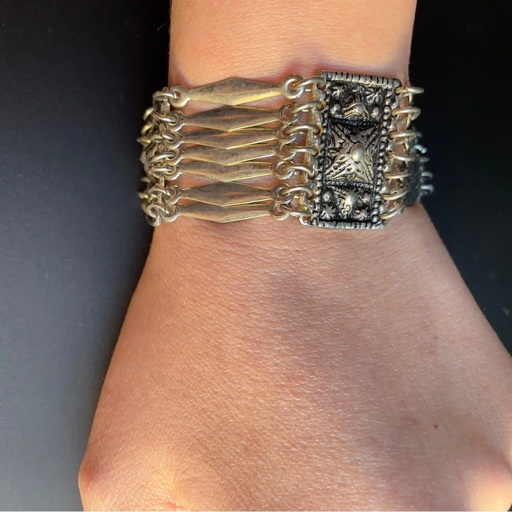 Vintage Silver Bracelet with Stamped Sections